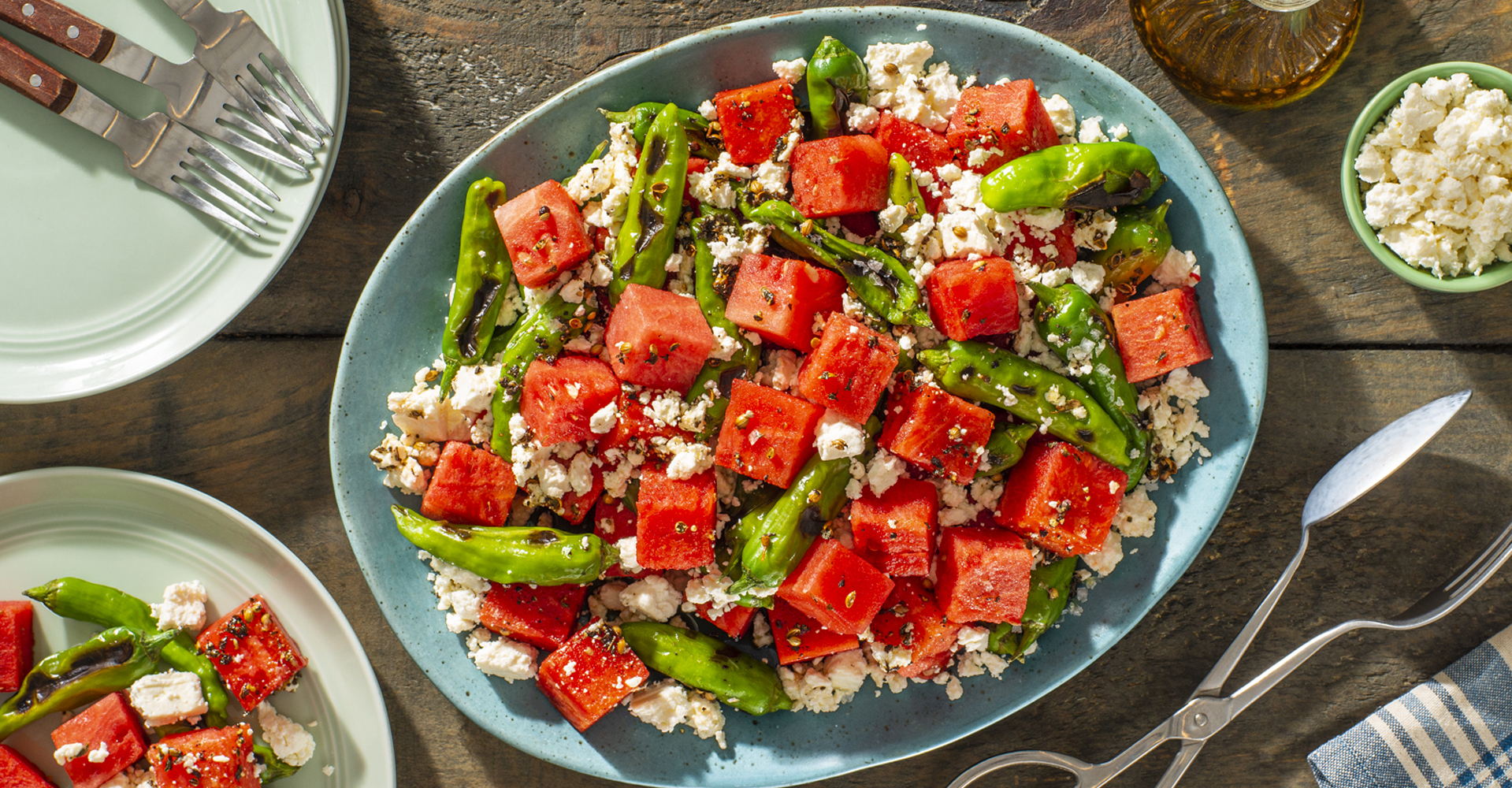 Grilled Shishito and Watermelon Salad with Crumbled Ontario Feta