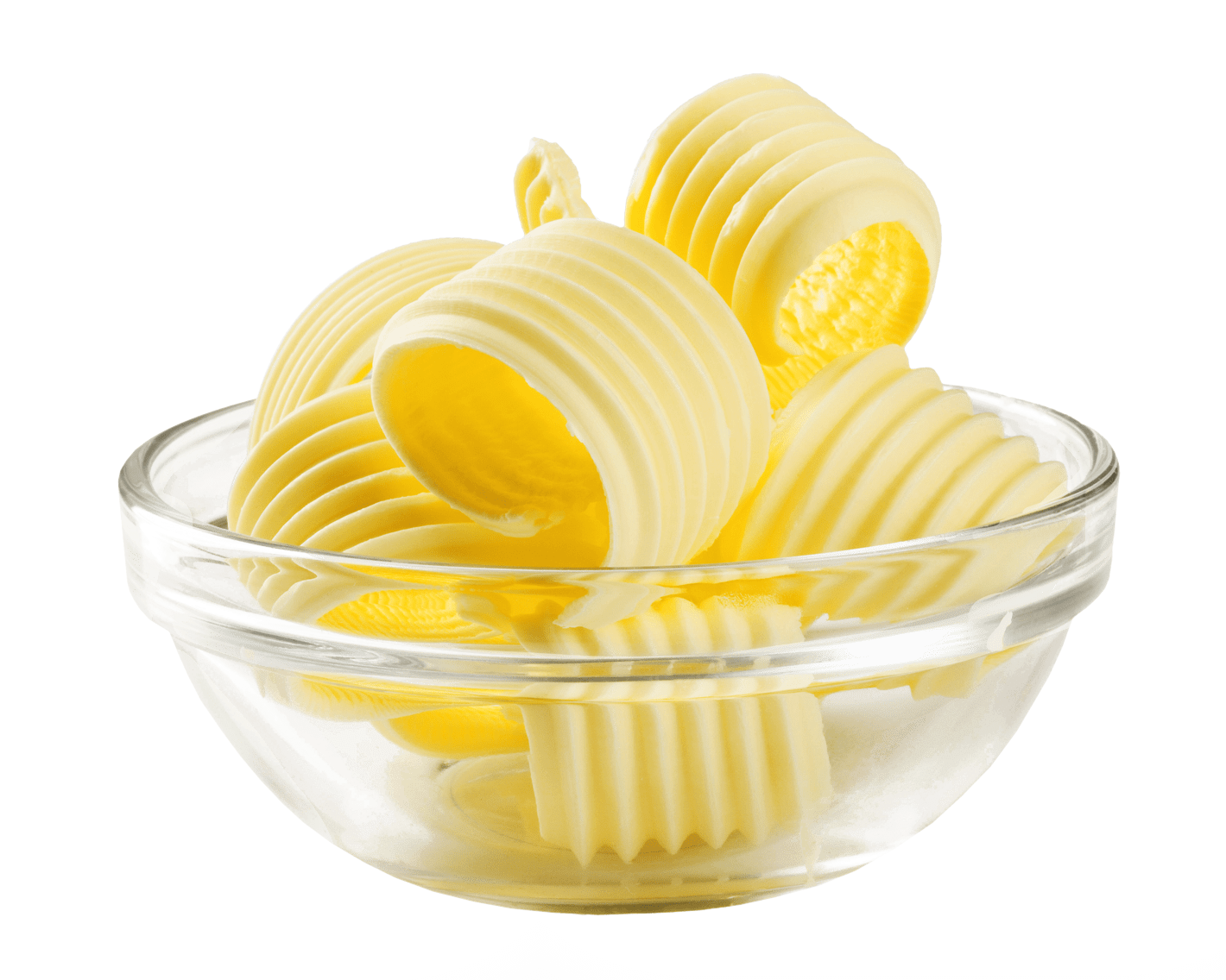 Swirls of cultured butter piled up in a bowl