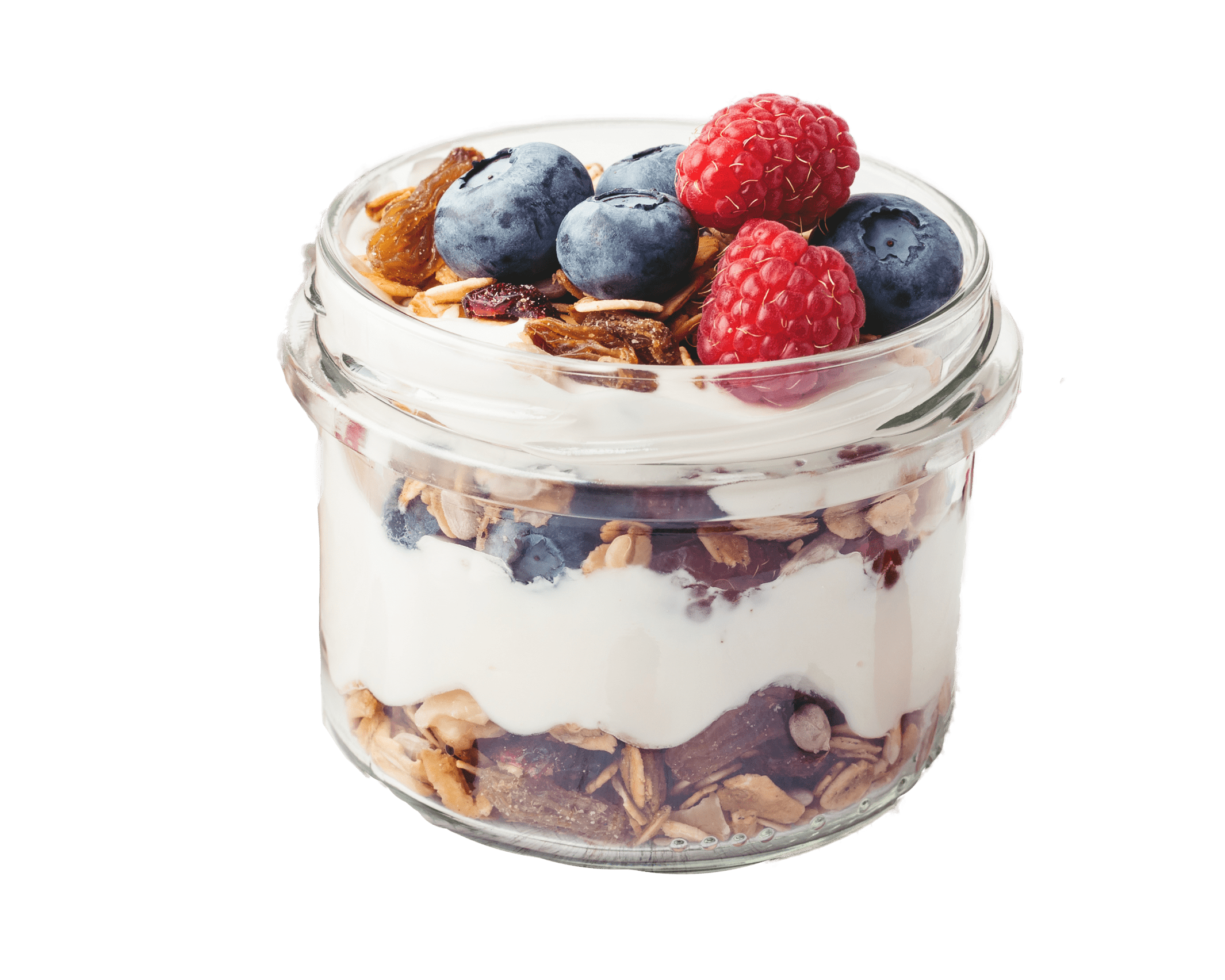 Greek yogurt parfait in a jar with berries and granola